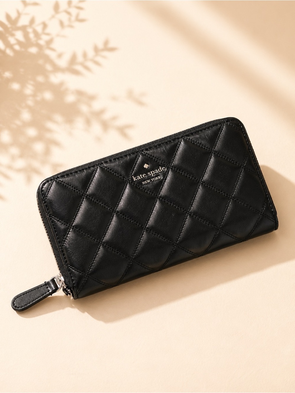 kate spade black quilted leather zip wallet